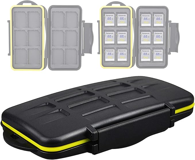 JJC MC-SD12 Water-Resistant Holder Storage Memory Card Case for 12 SD Cards (Black) by JJC