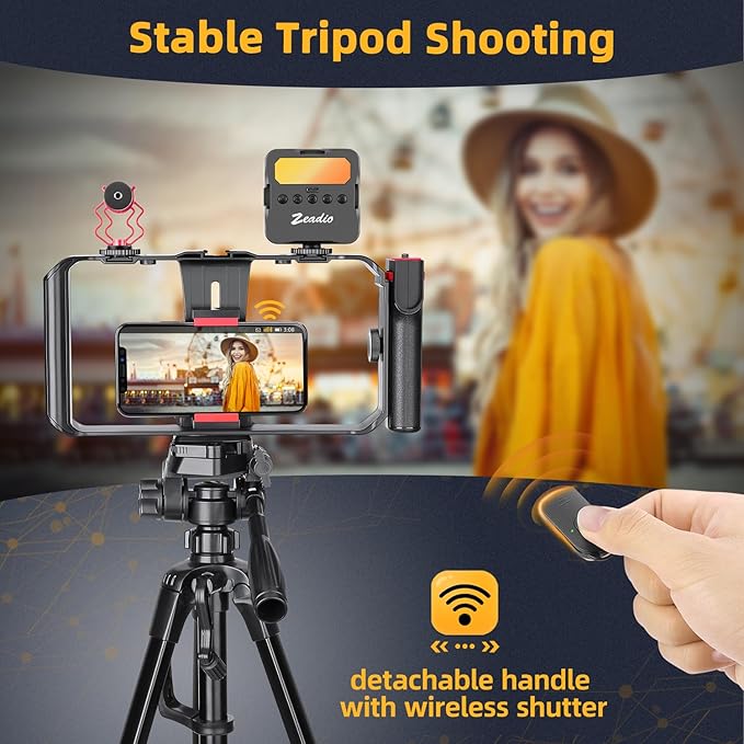 Zeadio All-in-One Smartphone Video Rig Kit, Variable Phone Cage Rig with RGB Video Light, Shotgun Microphone, Universal Video Stabilizer for iPhone/Android Filmmaking Vlogging YouTube TikTok etc - Image 5