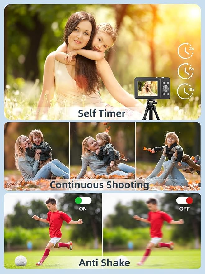 Digital Camera 1080P with 32G Card 16X Zoom Flash Portable for Kid, Black | Compact camera with anti-shake, Includes 2 batteries & charger. Perfect for parties, trips, birthdays gift from parents. - Image 4