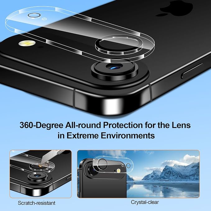 QHOHQ [1-Second Auto-Install] 3 Pack Screen Protector for iPhone Air + 3 Pack Camera Lens Protector, 9H+ Shatterproof Tempered Glass for iPhone 17 Air, [12FT Military Grade Protection], Case Friendly - Image 8