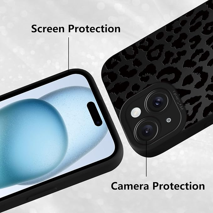 Cute Black Cheetah Print Phone Case for iPhone 15 6.1" | Aesthetic Leopard Pattern Design Cover Full Camera Lens Protective Shockproof Soft Slim TPU Funda for Men Women Girls - Image 5