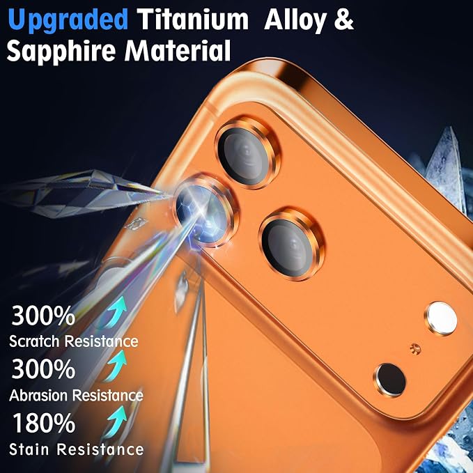 SiHPuoy Camera Lens Protector for iPhone 17 Pro Max, Tempered Glass,Orange | 2pcs, 9H+ Hardness, Military Grade Shatterproof, Anti-Scratch, Case Friendly, Metal Camera Cover, Does not Affect Night Shots - Image 3