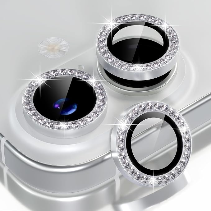 Choiche for iPhone 17 Camera Lens Protector Bling, Diamond-Silver | Ultra HD, 9H Tempered Glass Camera Cover Screen Protector Metal Individual Ring Decoration Accessories, 2-Lens, 6.3-inch by Choiche