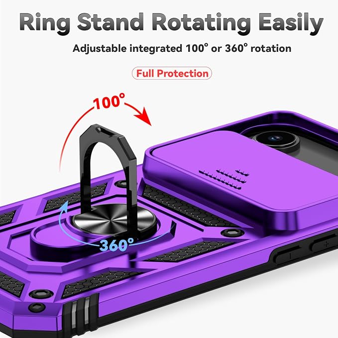 SunStory Phone Case for iPhone Air Case with HD Screen Protector & Slide Camera Cover & Rotated Ring Kickstand, [Military-Grade] Phone Case for iPhone 17 Air, Purple - Image 4