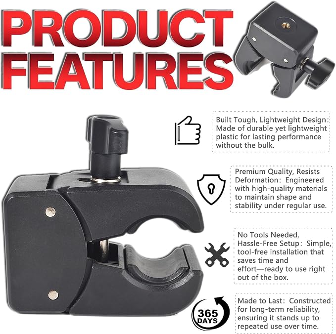 Universal Quick-Adjust Clamp with 1/4 Inch Thread Compatibility, 13-54mm Width Adjustable Grip for Camera, Light, Desk, Tactical Gear Mounting - Image 5