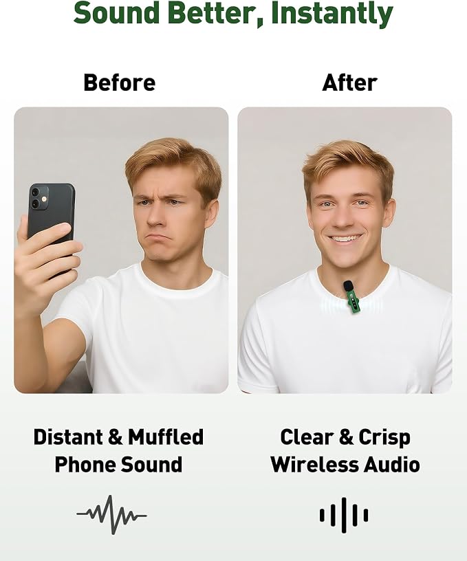 USB C Wireless Lavalier Microphone for iPhone, iPad & Android Phone, Green | 360° Rotatable Clip, Clear Indicator Light, Noise Reduction, Plug & Play, Ideal for Vlogs, TikTok & YouTube Content Creators - Image 2