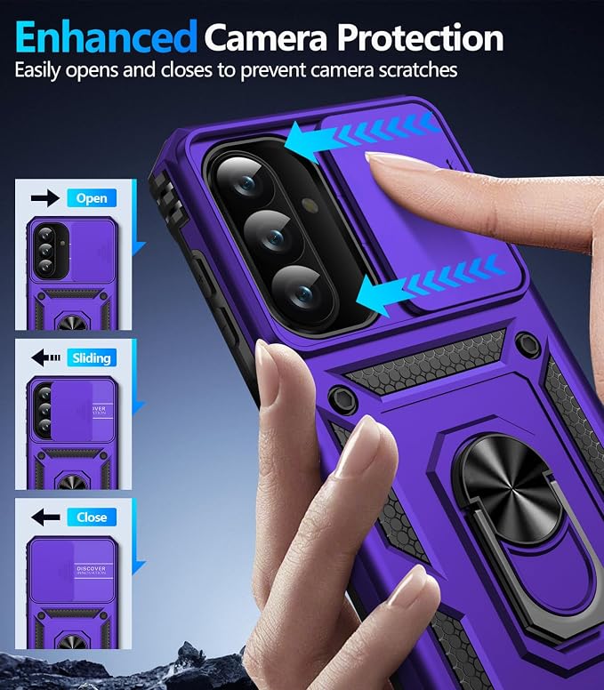 Taisairu for Samsung Galaxy A37 Case/A36 Case with Screen Protector & Slide Camera Lens Cover, Built-in Ring Stand Shockproof Protective Case for Samsung A37 5G Case/Samsung A36 5G Case (Purple) - Image 6