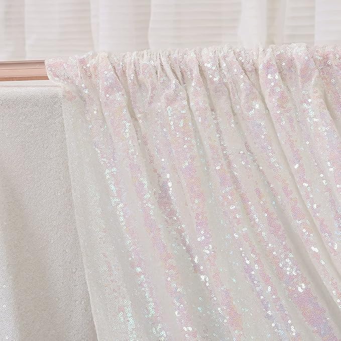 Poise3EHome White Iridescent Sequin Backdrop,8FT x 10FT Sequin Photography Backdrop Curtain for Party Decoration - Image 4
