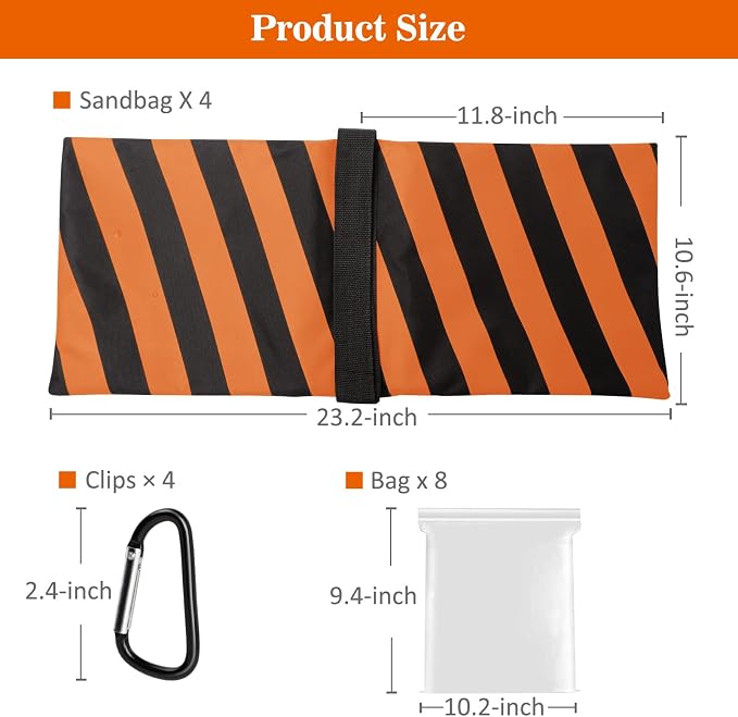 4 Packs Orange Sandbag Weight Bags for Light Photography Video Equipment | Heavy Duty Saddlebags for Backdrop Stand, Photo Tripod, Canopy, Pop up Tent, Umbrella Base, Fishing Chair, Picnic Table - Image 4