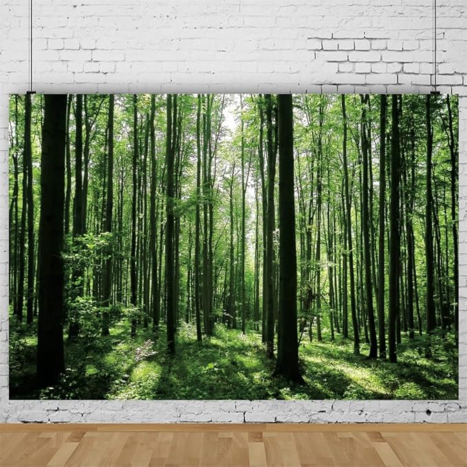 Jungle Forest Photography Backdrop 8x6ft Green Rainforest Sunlight Grassland Wonderland Nature Landscape Background for Spring Adventure Camping Hiking Theme Party Decoration Banner Photoshoot Prop - Image 2