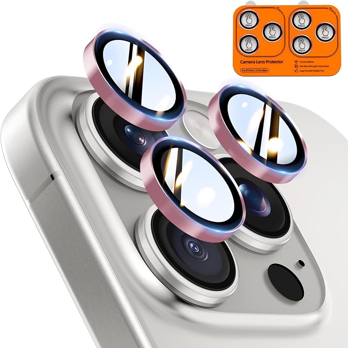 TOCOL for iPhone 15 Pro Max Camera Lens Protector/iPhone 15 Pro Camera Lens Protector Tempered Glass HD Individual Scratch Resistant Cover Accessories Case Friendly 2 Pack（Pink） by TOCOL