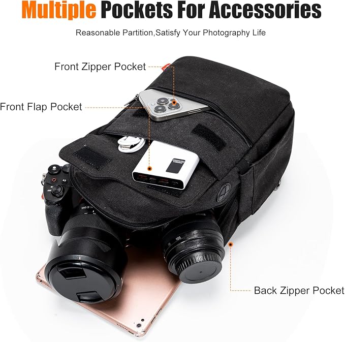 Cwatcun Large Camera Sling Bag, Crossbody Chest Bag with Tripod Holder | Fits 1body+2lenses +9.7"iPad +6.7"phone.Travel Photography Bag for Canon, Nikon, Sony, Fuji DSLR/SLR/Mirrorless Cameras, Lens - Image 4