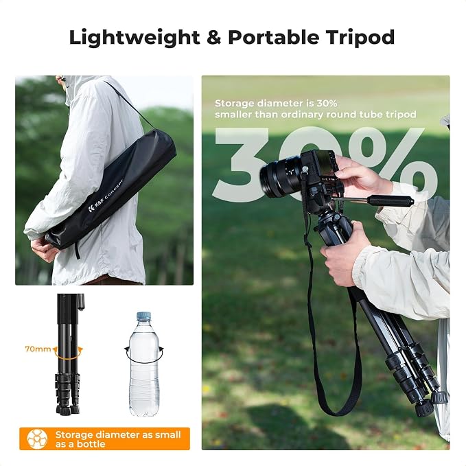 K&F CONCEPT 75" Aluminum Camera Tripod, Lightweight and Compact for Travel | Compatible with Canon Nikon DSLR Camera, Cellphone Clip and Remote Control for Shooting and Video Recording S255A3+BV01 - Image 3