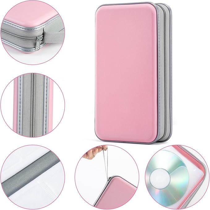 UENTIP CD Case,96 Capacity Hard Plastic DVD Case Holder for Car Home Travel | CD DVD Storage,Zipper Closure,Scratch-Resistant Sleeves,Stay Away Dust and Damp,Storage Music Video Gaming Discs Blu-ray - Image 3