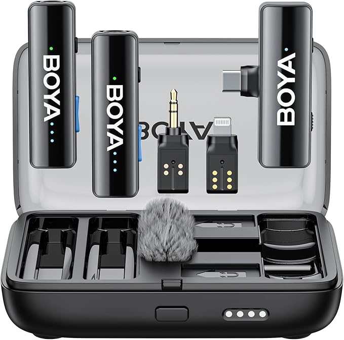BOYA BOYALINK 2 Wireless Lavalier Microphone for iPhone/Camera/Android/PC | 3-in-1 RX, Mini Lapel Mic, 48kHz 24bit, 1000ft, 30h Use, 2 Level Noise reduction, Clip on Mic with USB-C/Lightning/3.5mm Plug by BOYA