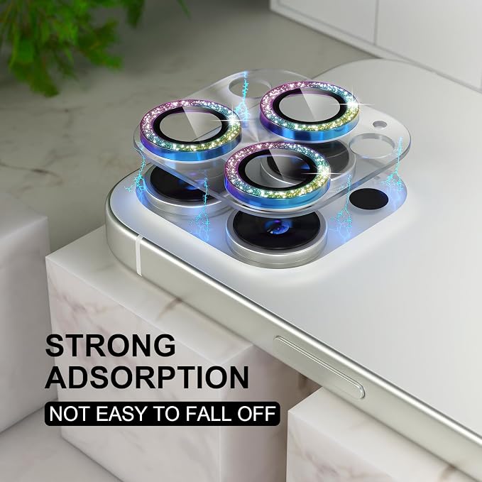 Choiche for iPhone 16 Pro/iPhone 16 Pro Max Camera Lens Protector | Bling Camera Cover with 9H Tempered Glass Lens Screen Protector Metal Ring Decoration Accessories (Clear-Colorful) - Image 6