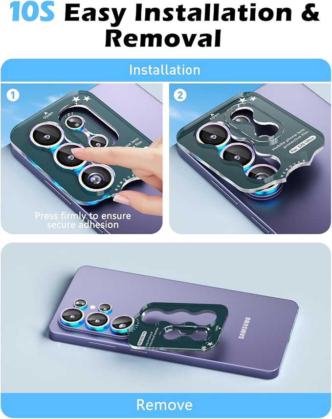 CloudValley for Samsung Galaxy S26 Ultra Camera Lens Protector Bling | 9H Tempered Glass + Aluminum Alloy Lens Protective Ring [Glitter Decoration] Ultra-HD Individual Lens Cover,Glitter Colorful - Image 8