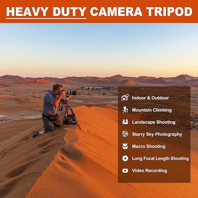 80/85 inches Heavy Duty Tripod for Camera Phone, 85" Camera Tripod Monopod | Tripod Stand for DSLR Binoculars Spotting Scope Camcorders Video, 360 Degree Ball Head, 35 lbs Loads - Image 3