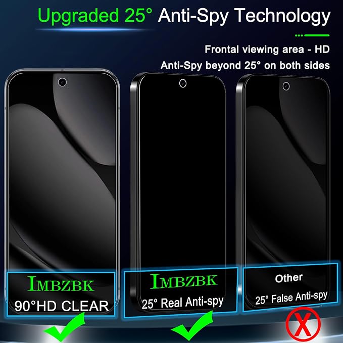 IMBZBK Privacy Screen Protector for Google Pixel 10 Pro XL, 3+3 Pack | 25° Anti Spy, 9H+ Tempered Glass, Military Grade Shatterproof, Auto-Dust Removal, Case Friendly, with Camera Lens Protector - Image 2