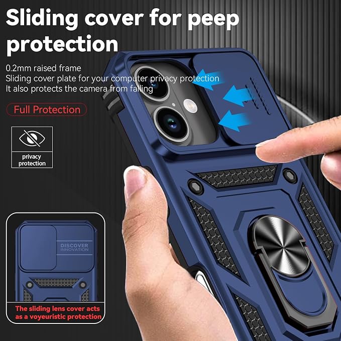 SunStory Compatible with iPhone 17 Case with HD Screen Protector & Slide Camera Cover & Rotated Ring Kickstand, [Military-Grade] iPhone Case for iPhone 17,Blue - Image 3