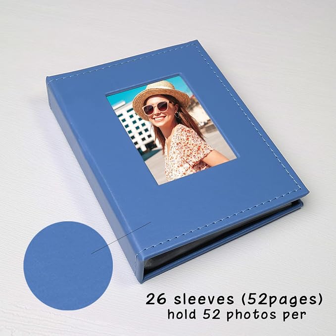 Small Photo Album 4x6, Pack of 2 Leather Photo Book, Each Mini 26-Page Album Holds 52 Photos, Art Presentation Folder for Postcards & Picture Storage Lightblue - Image 3