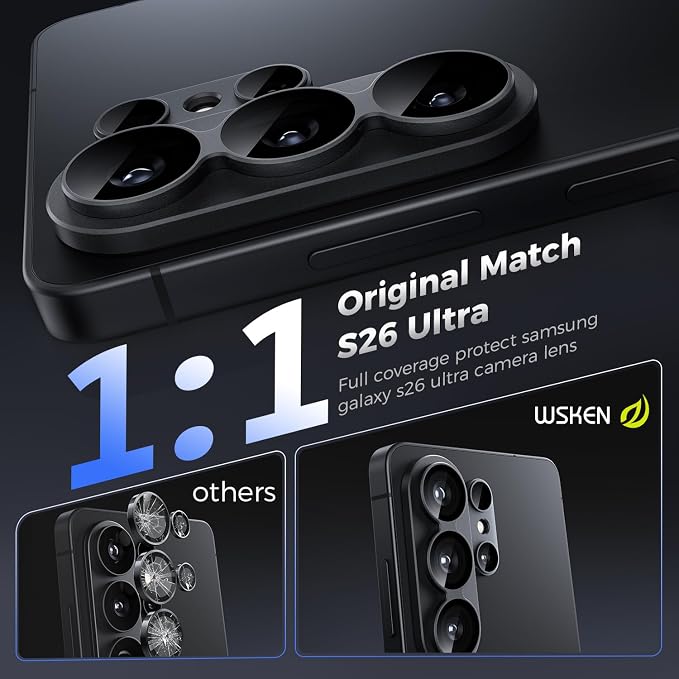 WSKEN for Samsung Galaxy S26 Ultra Camera Lens Protector - Full Coverage | Military Grade Shatterproof, Matte Alloy, Tempered Glass Rear Camera Screen Protector for Galaxy S26 Ultra, Black - Image 3