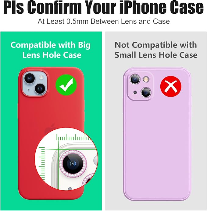 AGVEE 3+3 6 Pack for iPhone 14/14 Plus Camera Lens Protector Cover | Individual Bling Diamond & Bling Glitter Sparkle Cute Gem Metal Ring, 9H Tempered HD Glass - Image 3