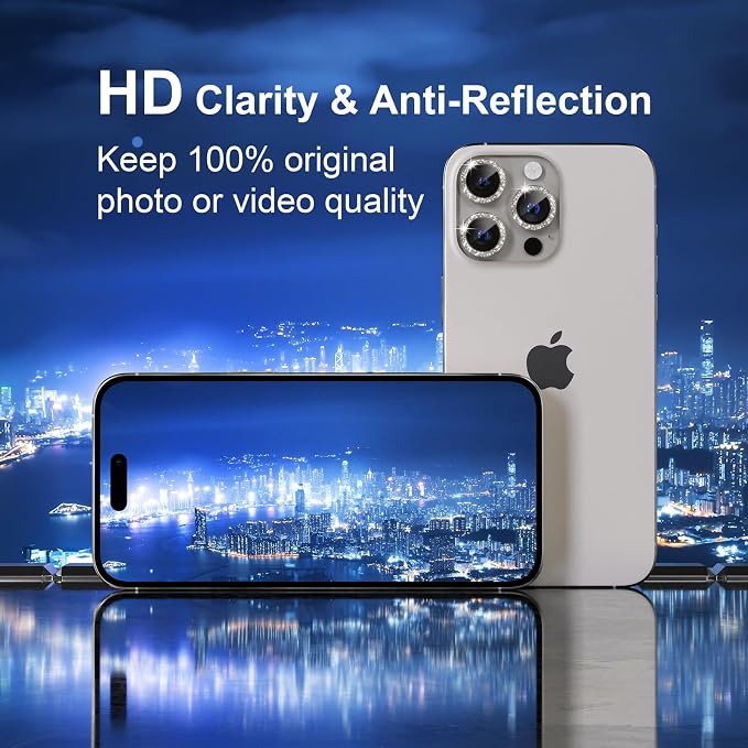 Misea Compatible for iPhone 16 Pro/iPhone 16 Pro Max Camera Lens Protector | 9H Tempered Glass Ultra HD Bling Camera Screen Protector Cover Metal Individual Ring Accessories, Natural Titanium Glitter - Image 4