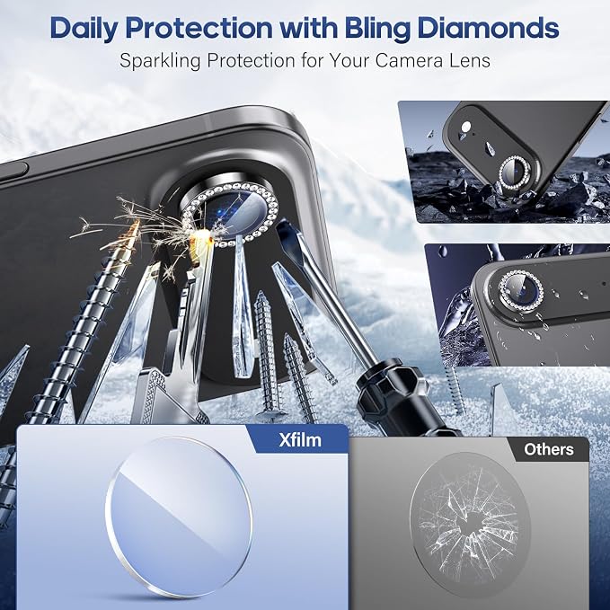 for iPhone 17 Air Camera Lens Protector Cover Bling Diamond, Black | Individual Metal, 9H Hardness, Scratch Resistant, Shockproof, Drop Protection, Case Friendly, Stylish Accessories - Image 3
