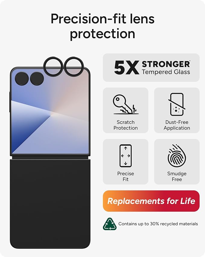 ZAGG Glass Elite Anti-Reflective Samsung Galaxy Z Flip7 Camera Lens Protector – Anti-Glare Technology, Maximum Impact & Scratch Resistance, InvisibleShield, Smudge-Free Surface, Recycled Materials - Image 2