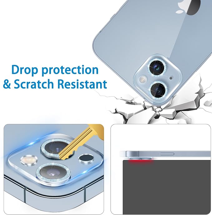 3 Pack Dengduoduo Tempered Glass Camera Lens Protector for iPhone 14 6.1" & iPhone 14 Plus 6.7", Glitter Bling Diamond, Ultra HD, 9H Hardness, Anti-Scratch, Case Friendly, Easy to Install [No Affect on Night Shots] - Image 4