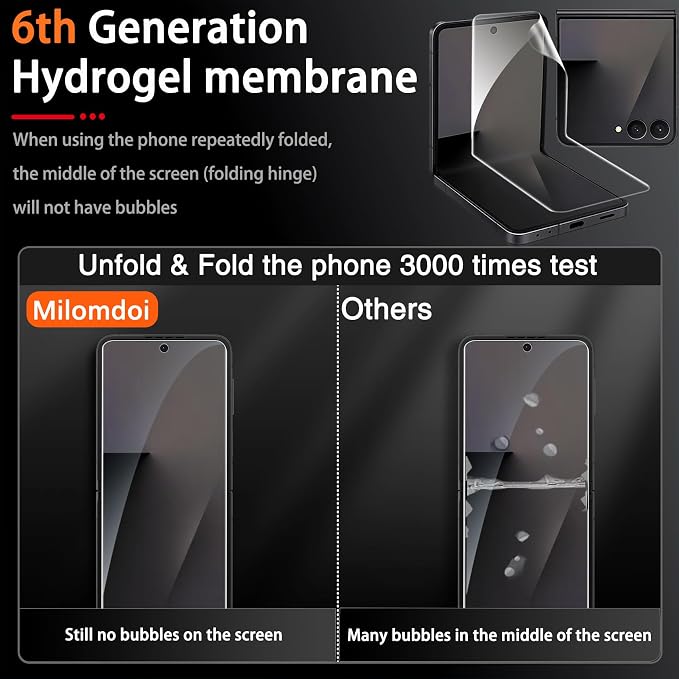 Milomdoi Screen Protector for Samsung Galaxy Z Flip 8/Z Flip 7 | 3 Pack Inside TPU Film + 3 Pack Back 9H Tempered Glass + 3 Pack Camera Lens Protector, Easy Installation, No Bubbles - Image 2