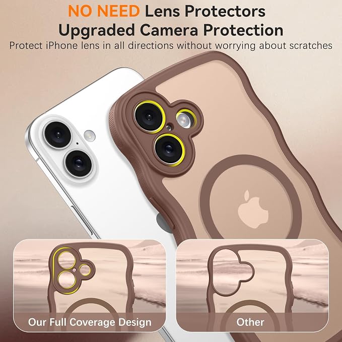 BENTOBEN Magnetic for iPhone 16 Case, Cute Wavy [Full Camera Protection][Compatible with MagSafe] Matte Anti-Slip Bumper Women Girls Boys Protective Cover for iPhone 16 6.1", Desert Titanium - Image 7