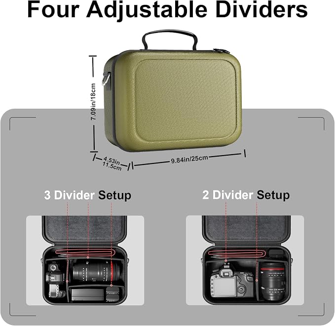 ProCase Hard Shell Camera Case for Canon Rebel T7 -Green | Soft Padded Bag with 1 Shoulder Strap and 3 Adjustable Dividers for Digital Camera EOS R100/R50/DSLR/SLR/Nikon/Sony - Image 6