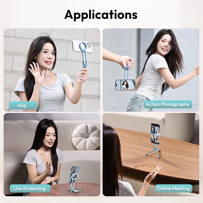 ULANZI MA30 Magnetic Phone Tripod Stand for iPhone, Aluminium Maglock Smartphone Mini Tripod Pocket Cell Phone Stand Strong Magnet Compatible with iPhone 17 16 15 14 13 12 Series, Mint Green - Image 4