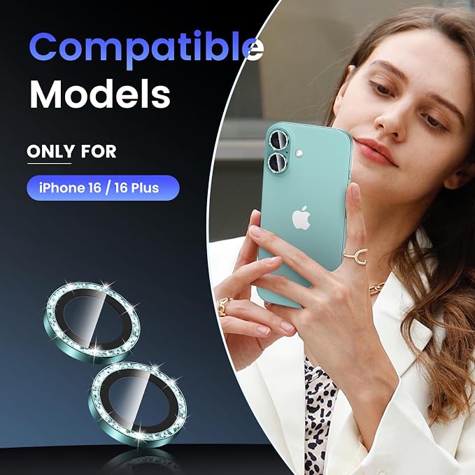 Tensea for iPhone 16/16 Plus Camera Lens Protector Bling, Camera Cover | 9H Tempered Glass Camera Screen Protector, Metal Individual Ring for iPhone16 6.1inch/ 16Plus 6.7inch, HD Clear, Easy Install - Image 2