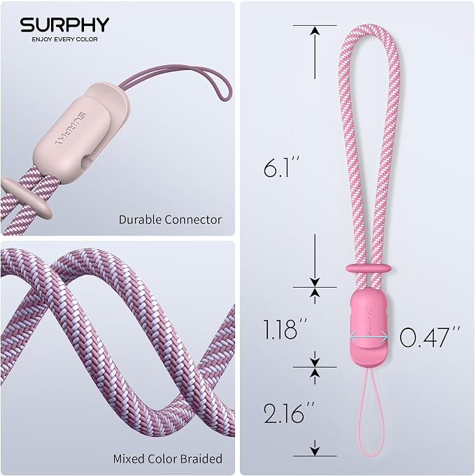 SURPHY 3 Pack Phone Wrist Strap, Phone Lanyard with Cellphone Tether Tab | Phone Strap Charm, Camera Wrist Strap with 2-Color Braided, Phone Wristlet, Wrist Lanyard for Case - Image 3