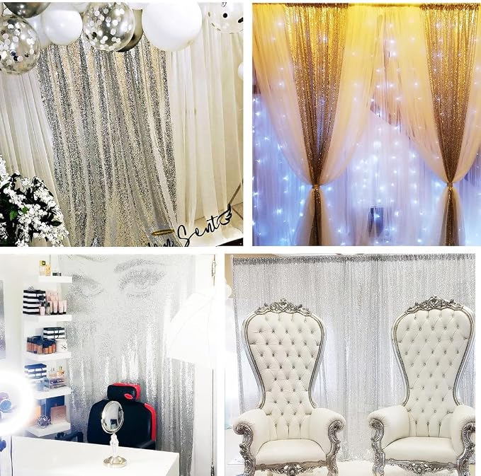 Poise3EHome 5FT x 7FT Silver Sequin Photography Backdrop Curtain for Party Decoration, Silver - Image 4