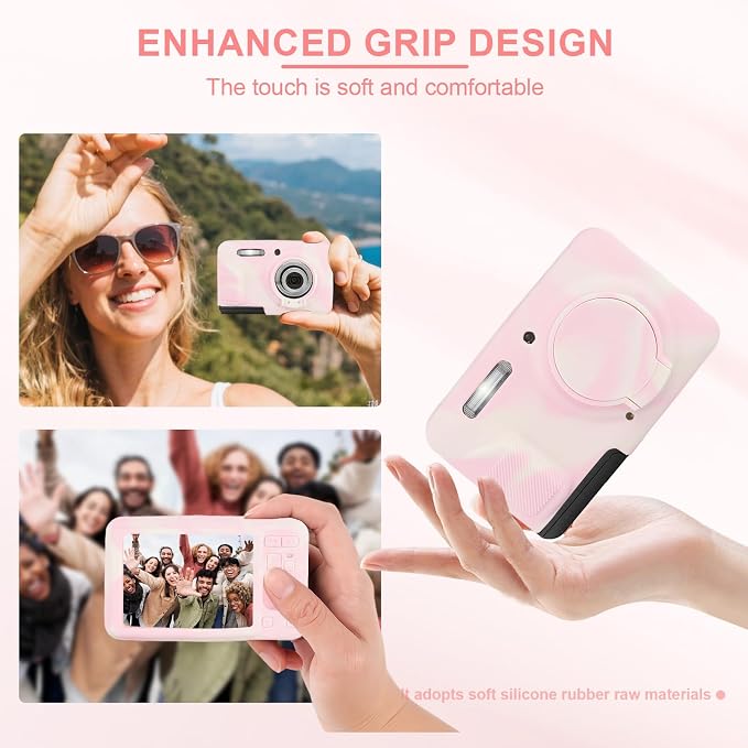 Camera Case for Kodak PIXPRO FZ55 with 2-Pack Screen Protector | Cute Charm Wrist Strap, Soft Silicone Protective Case with Removable Lens Cap for Kodak FZ55 Accessories - Pinkish White - Image 4