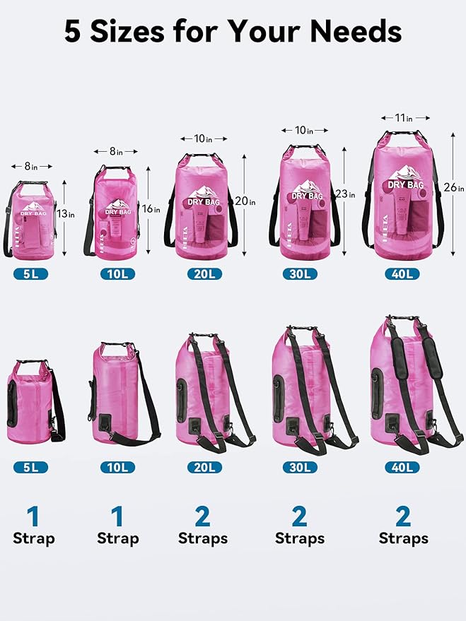 HEETA Dry Bag Waterproof Backpack with Phone Case 5L/10L/20L/30L/40L | Roll Top Lightweight Dry Storage Bag for Women Men, Travel Boating Kayaking Paddle Board Camping Beach Essentials Accessories - Image 2