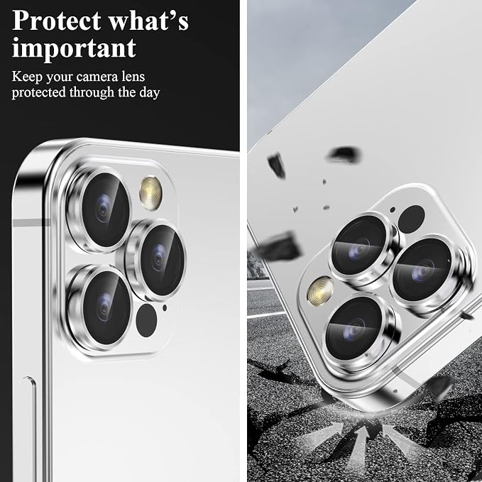 YWXTW Designed for iPhone 14 Pro Max Camera Lens Protector, for iPhone 14 Pro Camera Lens Protector, Individual Metal Anti Scratch HD Clear Case Friendly Tempered Glass Camera Cover, 1 Set (Silver) - Image 5