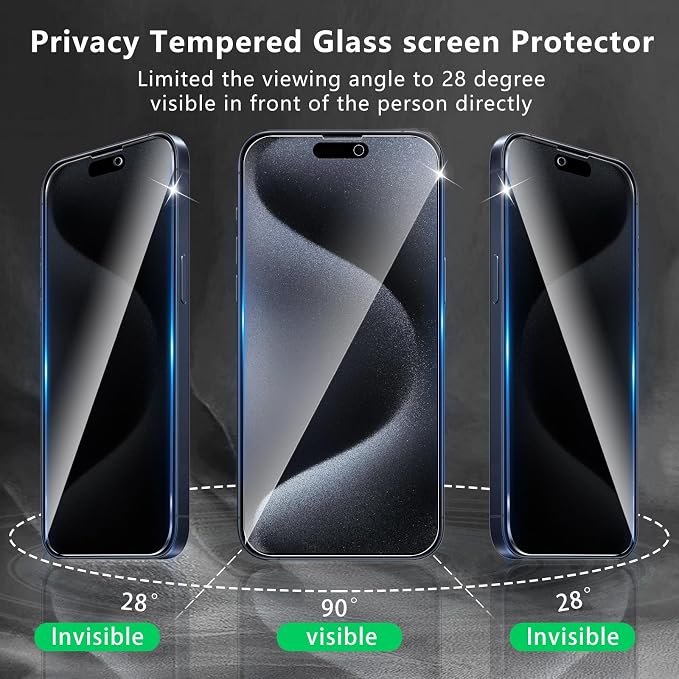 3+3 Pack Privacy Screen Protector Designed for iPhone 15 Pro With 3 Pack Camera Lens Protector,Full Coverage Anti-Spy Tempered Glass Film,9H Hardness,Bubble Free,Easy to Install - Image 7