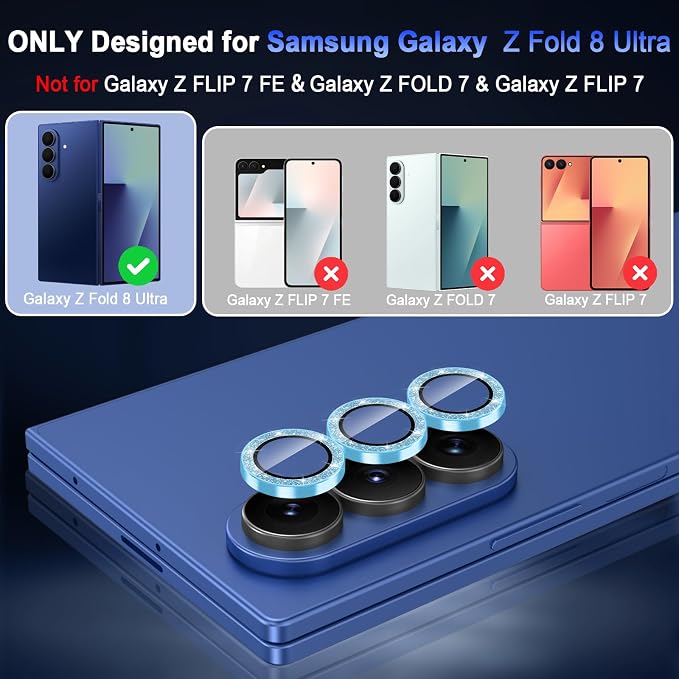 Meshine for Samsung Galaxy Z Fold 8 Ultra Camera Lens Protector,Scratch Proof,Strong Adsorption,9H Hardness with Metal Ring Camera Cover,Case Friendly,Accessories Lens Protector,Glitter Blue - Image 2