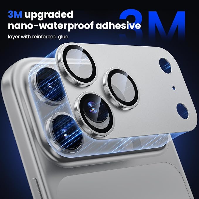 WSKEN for iPhone 17 Pro Max Camera Lens Protector - Military Grade Design | Strong Adhesion, Daily Shatterproof, Metal Aluminum Alloy Tempered Glass Camera Screen Protector, Silver - Image 3
