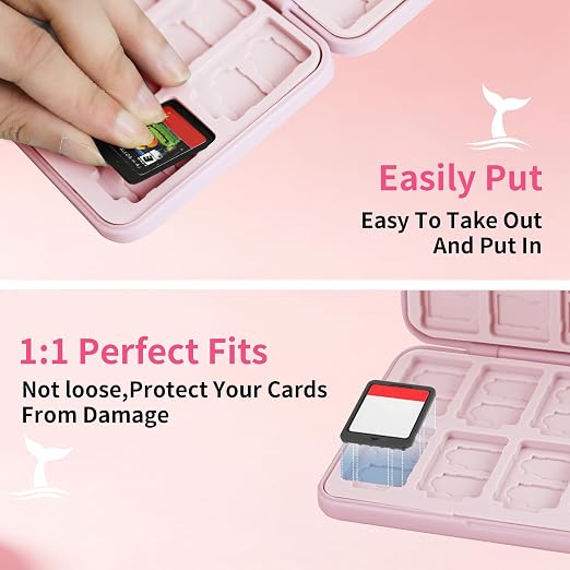 PERFECTSIGHT Switch Game Card Case for Nintendo Switch 2/ Lite / OLED, Switch 2 Game Holder Cartridge Case for Game Cards and 48 SD Cards, Kawaii Portable Compact Storage Box, Mermaid - Image 3