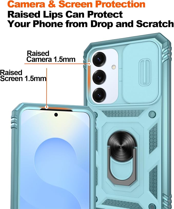 Gritup Fit for Samsung Galaxy S25 Case with Slide Camera Cover | 2 Pcs Screen Protector, Build in 360° Rotating Ring Kickstand, Military Grade Protective Phone Case, Green - Image 5
