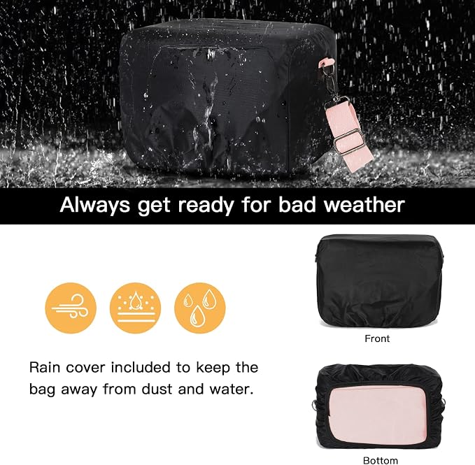 MOSISO Camera Case Crossbody Shoulder Messenger Photography Bag, Pink | DSLR/SLR/Mirrorless Vintage PU Leather Flap Gadget Bag with Rain Cover Compatible with Canon/Nikon/Sony Camera and Lens - Image 4