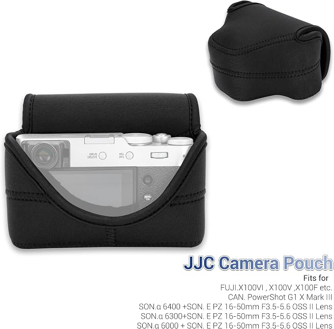 Soft Neoprene XE5 X100VI Camera Case Bag for Fujifilm X-E5 Lumix L10 Pouch | XE5 X100 VI V X100S X100T X100F Protective Storage,with Inner Lanyard & Touch-Fastening Flap,for X-E5+Original Lens Hood on - Image 5