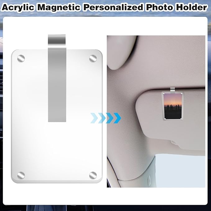 HINGTAI Acrylic Magnetic Personalized Photo Holder Car Picture Frame, Car Picture Holder, Car Photo Holder Car Visor Clip, Personalized Car Accessories Can Be Used to Add Your Personal Photo - Image 3
