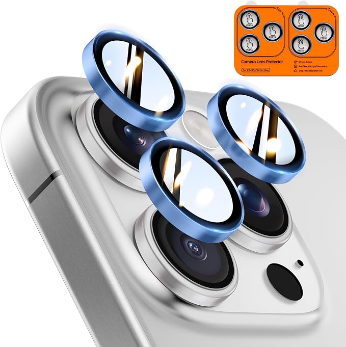 TOCOL for iPhone 14 Pro Max Camera Lens Protector/iPhone 14 Pro Camera Lens Protector Tempered Glass HD Individual Scratch Resistant Cover Accessories Case Friendly 2 Pack（Light Blue） by TOCOL